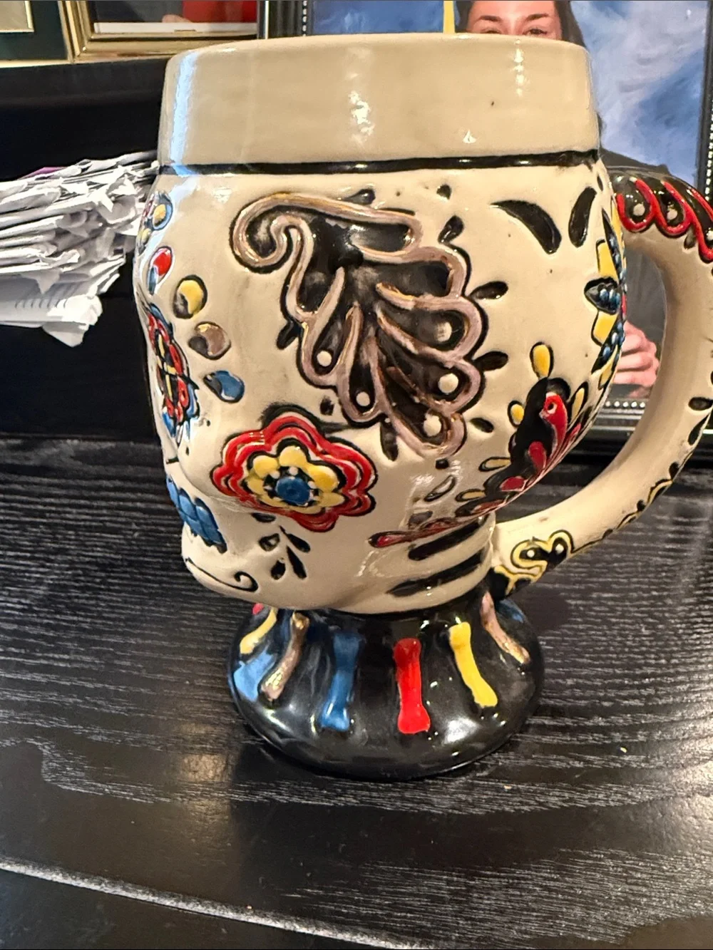 Hand-Painted Sugar Skull Ceramic Mug - Multicolor